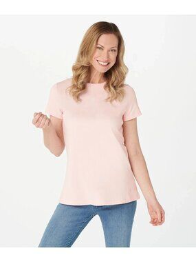 Isaac Mizrahi Top Essentials Pima Cotton Crew Neck Swing Tee Pink L A378936